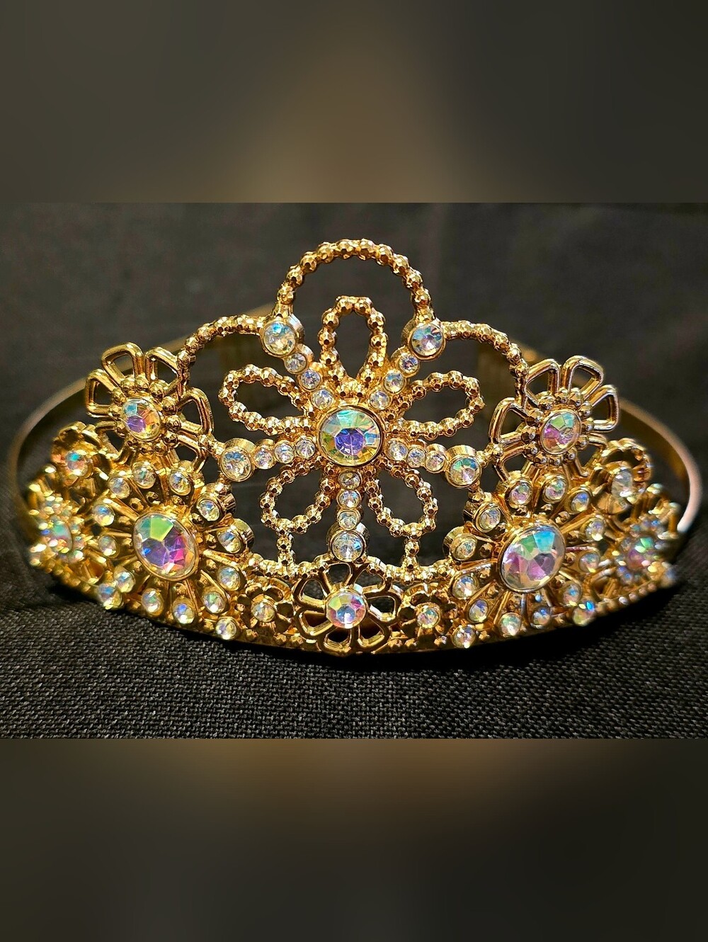 Gold Rhinestone Tiara with Iridescent Gems
